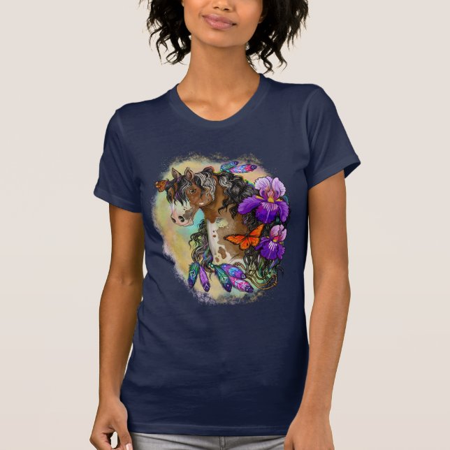 Camiseta Pintar caballo Mustang con iris y mariposas T-Sh (Anverso)