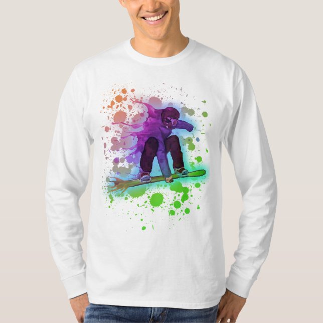 Camiseta Pintar rainbow snowboarder hombres manga larga (Anverso)