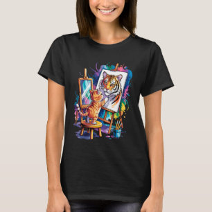 Camiseta Pintor de gato divertido pintando retrato de tigre