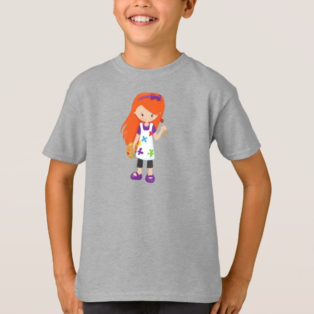 Camiseta Pintor, pintor, Chica, pelo Naranja (Anverso)