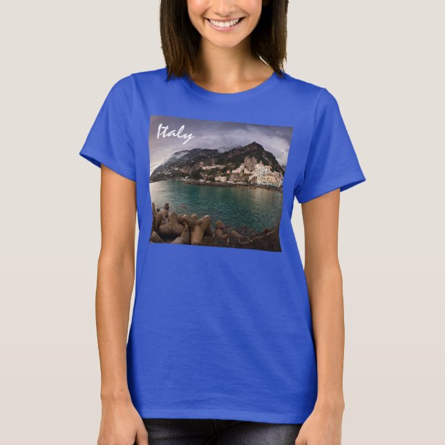 Camiseta Pintoresca Costa Amalfitana, ciudad costera de Ita (Anverso)