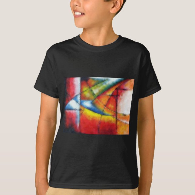 Camiseta pintura abstracta de color rojo amarillo azul (Anverso)