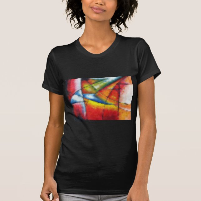 Camiseta pintura abstracta de color rojo amarillo azul (Anverso)