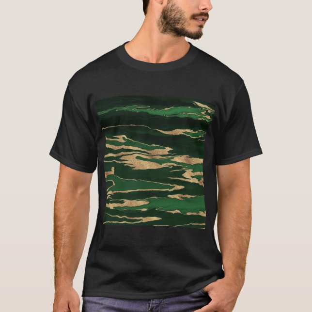 Camiseta Pintura abstracta de mármol verde dorado (Anverso)