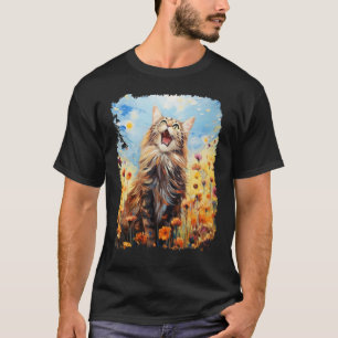 Camiseta Pintura Acrílica Pop Art Gato Maine Coon