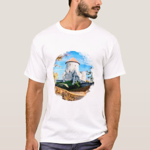 Camiseta Pintura acuarela del castillo medieval en otoño