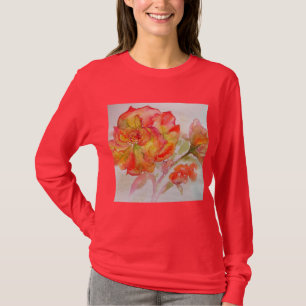 Camiseta Pintura Acuarela Floral Rosa Amarillo Naranja