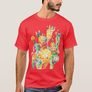 Camiseta Pintura Acuarela Flores Coloridas Cactus