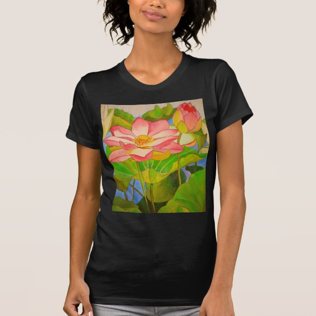 Camiseta pintura acuarela rosa Lotus (Anverso)