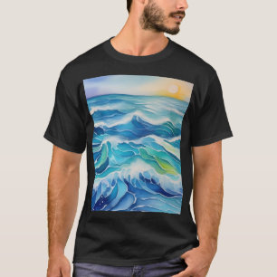Camiseta Pintura acuática de olas azules