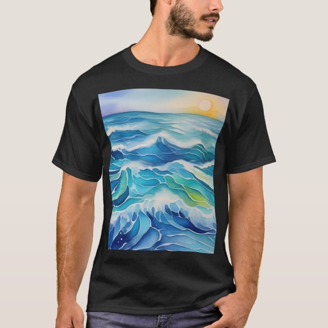 Camiseta Pintura acuática de olas azules (Anverso)