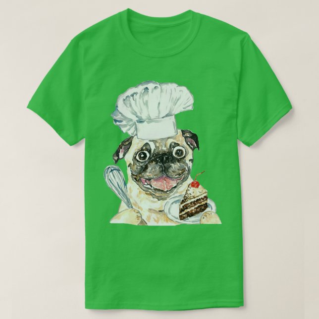 Camiseta Pintura al agua de perro pug pastel de chocolate (Diseño del anverso)