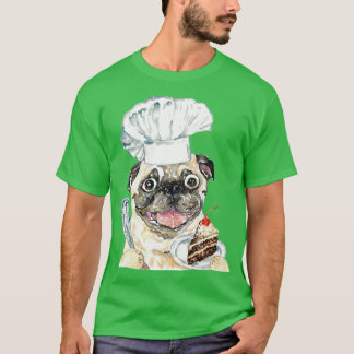 Camiseta Pintura al agua de perro pug pastel de chocolate