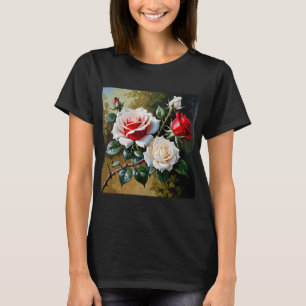 Camiseta Pintura al óleo de rosas rosadas blancas y rojas b