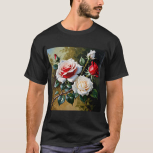 Camiseta Pintura al óleo de rosas rosadas blancas y rojas b