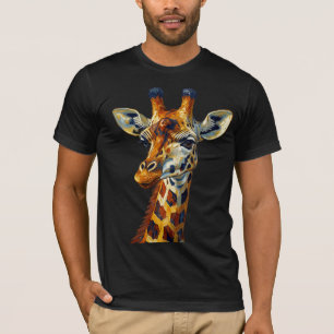 Camiseta Pintura al óleo del retrato de la jirafa colorida