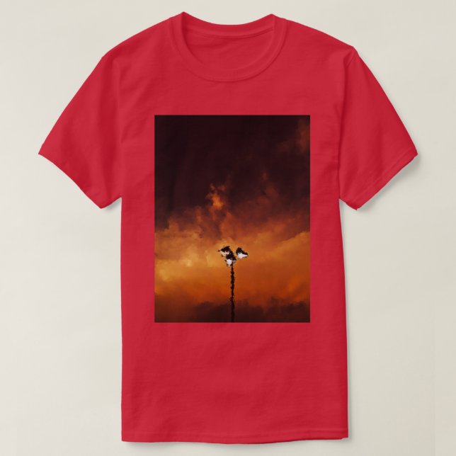 Camiseta pintura al óleo digital de una puesta de sol rosa  (Diseño del anverso)