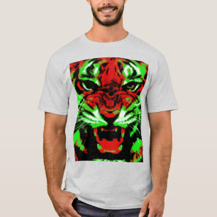 Camiseta Pintura artística de cara de tigre rojo y verde