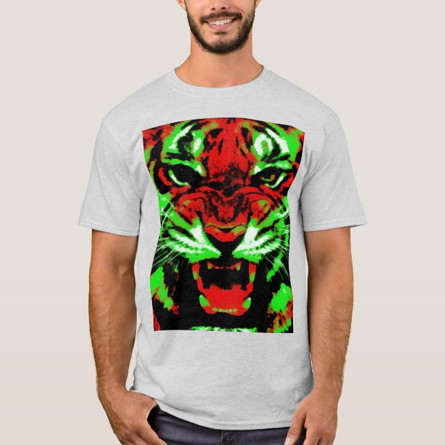 Camiseta Pintura artística de cara de tigre rojo y verde (Anverso)