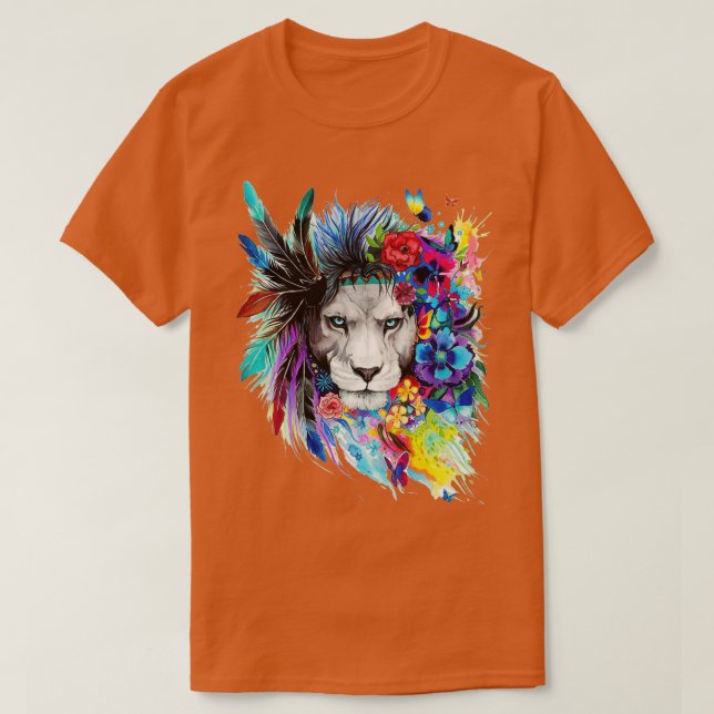 Camiseta Pintura artística de León Blanco de color acuarela (Diseño del anverso)