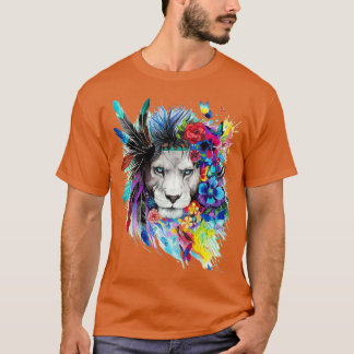 Camiseta Pintura artística de León Blanco de color acuarela