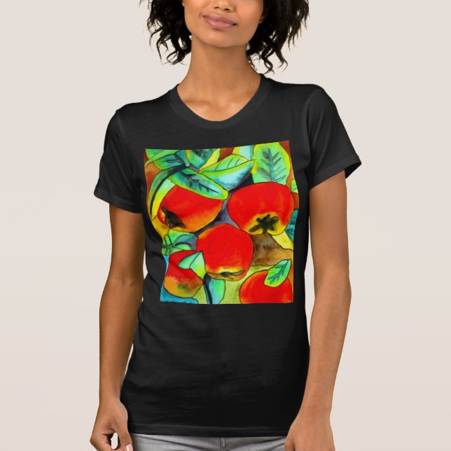 Camiseta Pintura artística original acuarela de manzanas ro (Anverso)