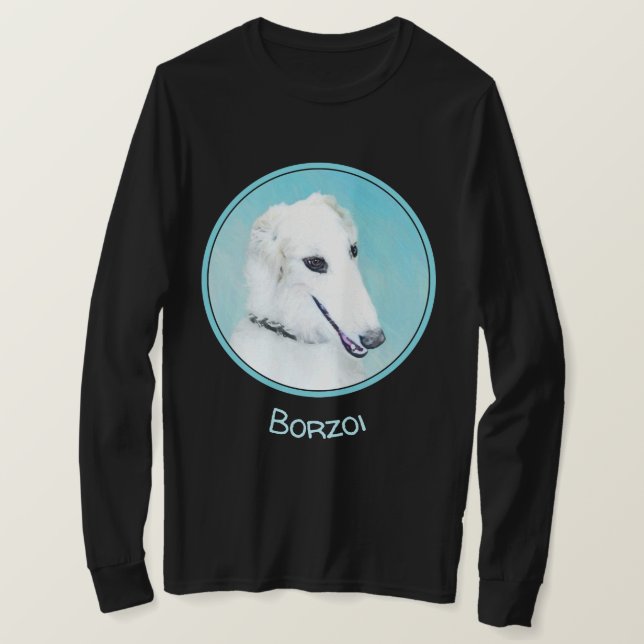 Camiseta Pintura Borzoi (blanca) - Arte Perro Original. (Anverso del diseño)