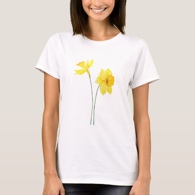 Camiseta pintura color agua de los daffodios amarillos (Anverso)