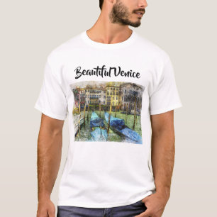 Camiseta Pintura Colorida de Gondolas de Venecia