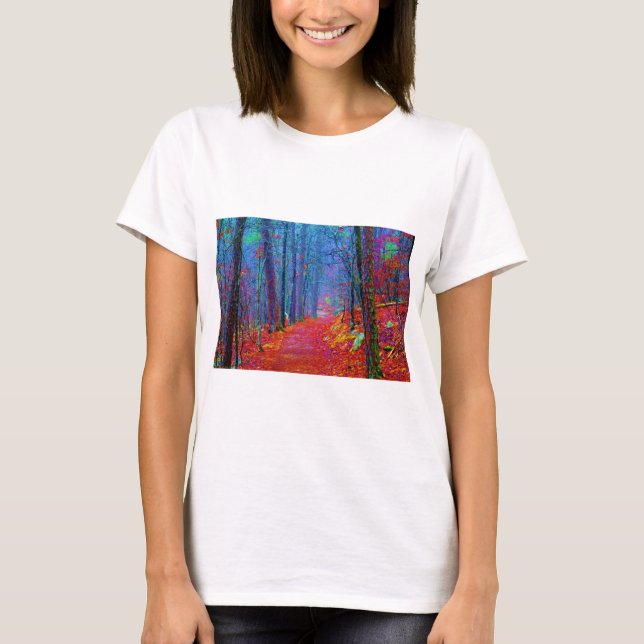 Camiseta Pintura de aceite de bosque de luz negra (Anverso)