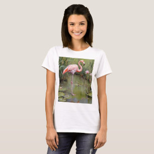 Camiseta Pintura De Aceite De Flamingo Rosa Y Láminas De Ag