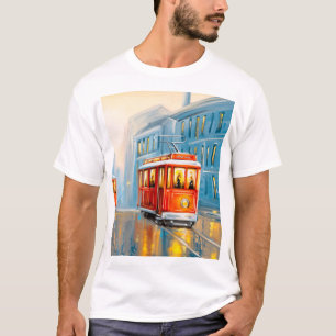 Camiseta Pintura de aceite de tranvía de la ciudad antigua