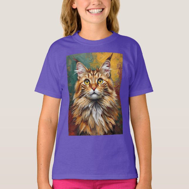Camiseta Pintura de aceite vibrante con retrato de gato de  (Anverso)