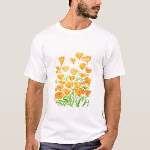 Camiseta Pintura de acuarela de adormidera de naranja Calif