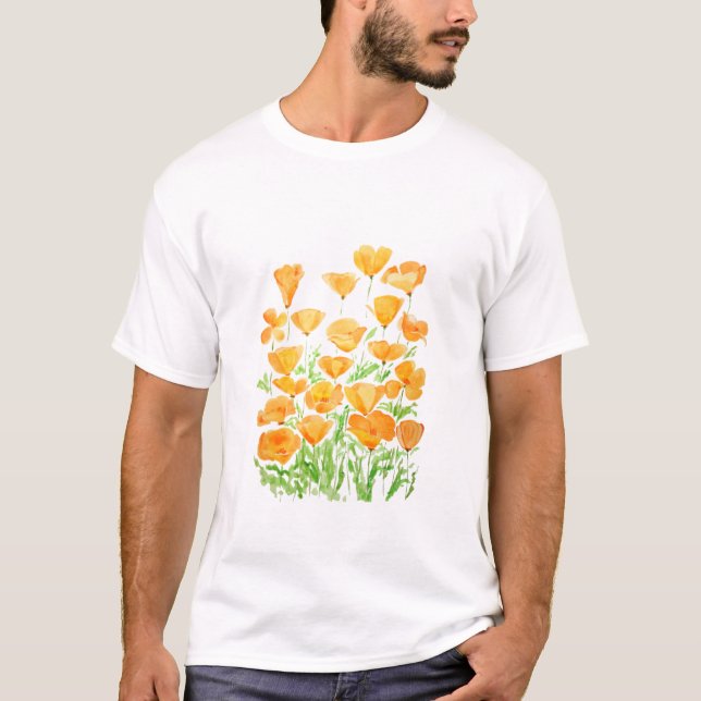 Camiseta Pintura de acuarela de adormidera de naranja Calif (Anverso)