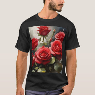 Camiseta pintura de acuarela de rosas rojas bonitos