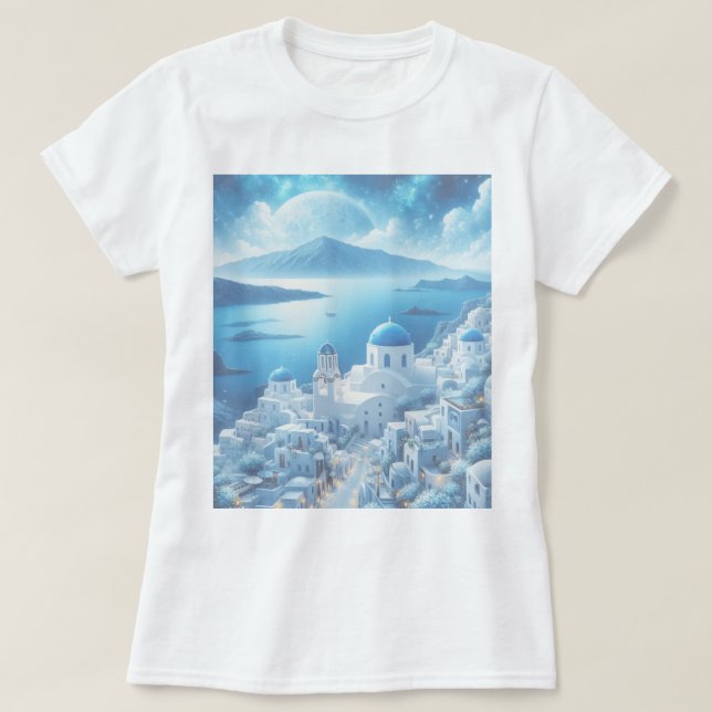 Camiseta Pintura de acuarela de Santorini Grecia (Diseño del anverso)