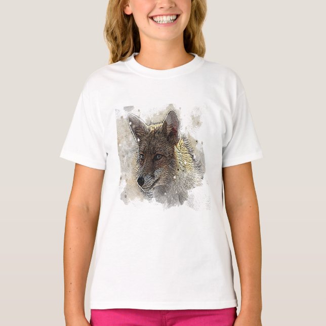 Camiseta Pintura de acuarela y dibujo de zorro (Anverso)