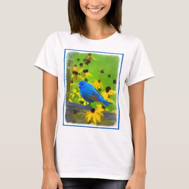 Camiseta Pintura de amarre índigo - Arte original de aves (Anverso)