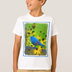 Camiseta Pintura de amarre índigo - Arte original de aves
