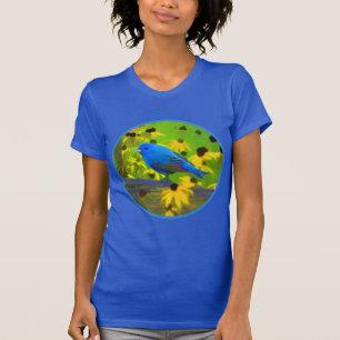 Camiseta Pintura de amarre índigo - Arte original de aves