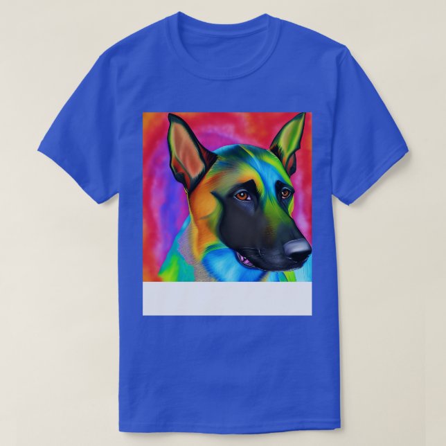 Camiseta Pintura de arcoiris de perro malinois de Bélgica (Diseño del anverso)