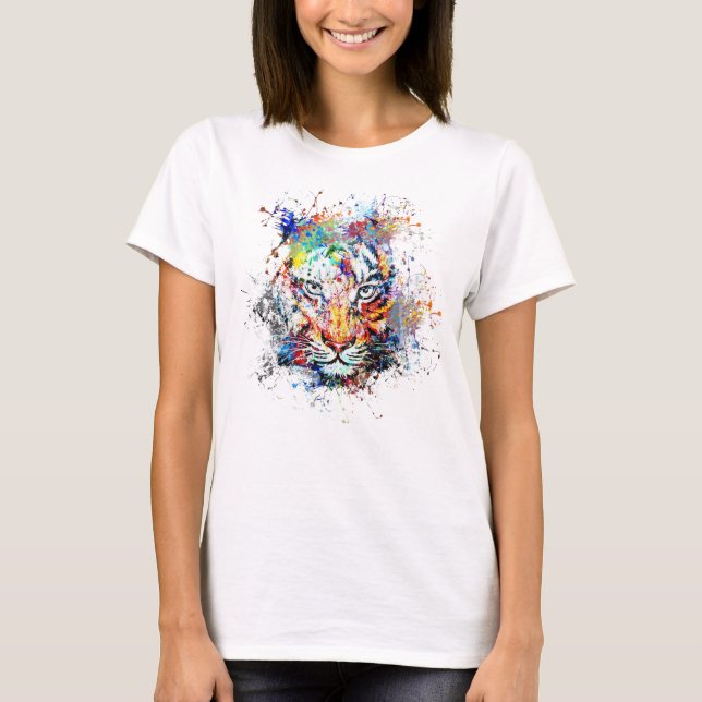 Camiseta Pintura de arte abstracto de tigres (Anverso)