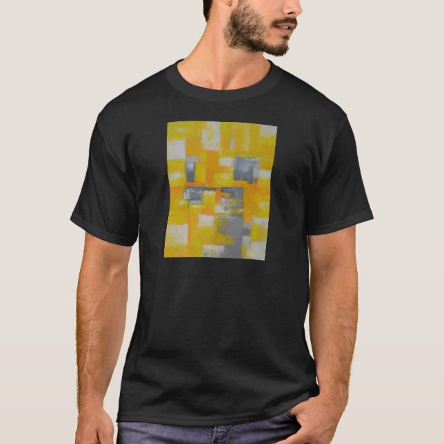 Camiseta pintura de arte abstracto gris amarillo (Anverso)
