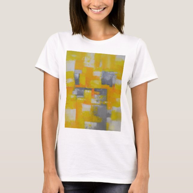 Camiseta pintura de arte abstracto gris amarillo (Anverso)
