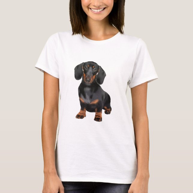 Camiseta Pintura de arte de acuarela de perro de Dachshund (Anverso)