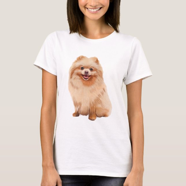 Camiseta Pintura de arte de acuarela de perro de Pomerania (Anverso)