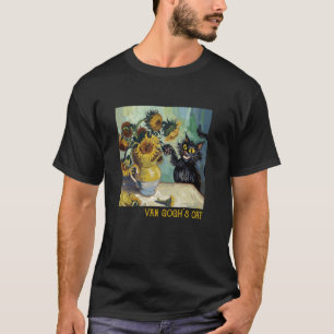 Camiseta Pintura de arte de gato negro con girasoles de Van