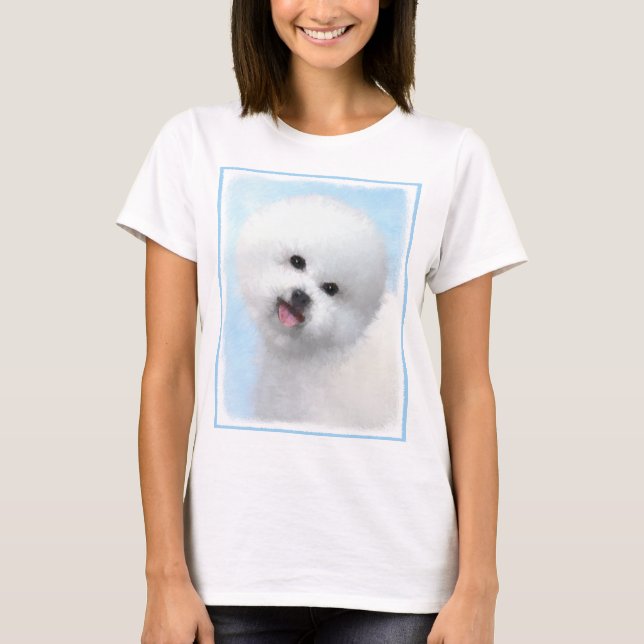 Camiseta Pintura de Bichon Frise - Arte de Perro Original. (Anverso)