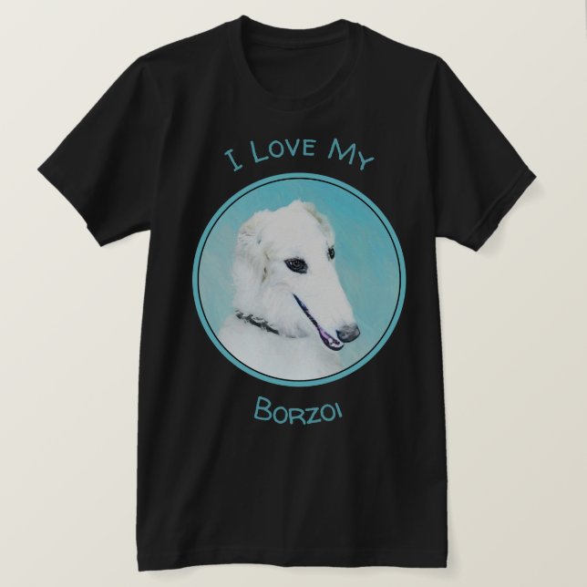 Camiseta Pintura de Borzoi (blanco) - Arte de perro origina (Anverso del diseño)